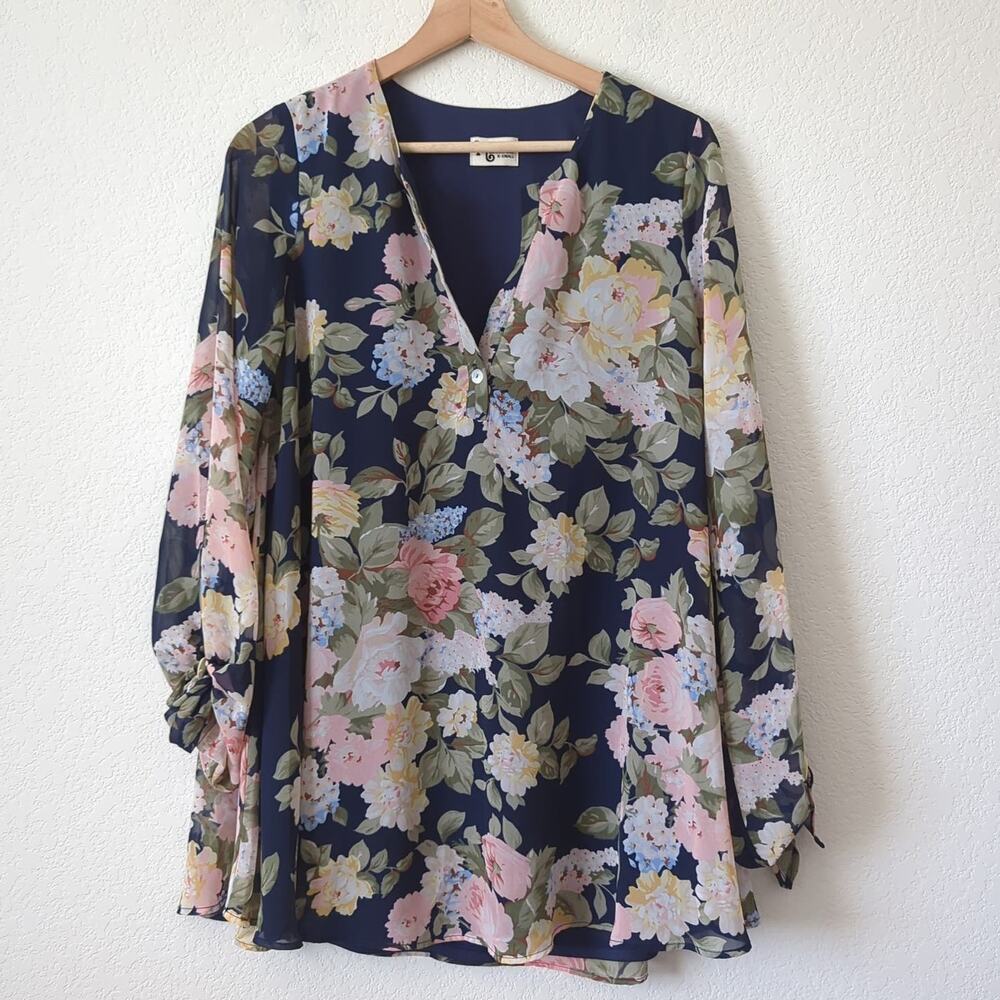 Show Me Your Mumu Womens Top Blossom Oversize XS Floral Tunic Long Sleeve Blouse